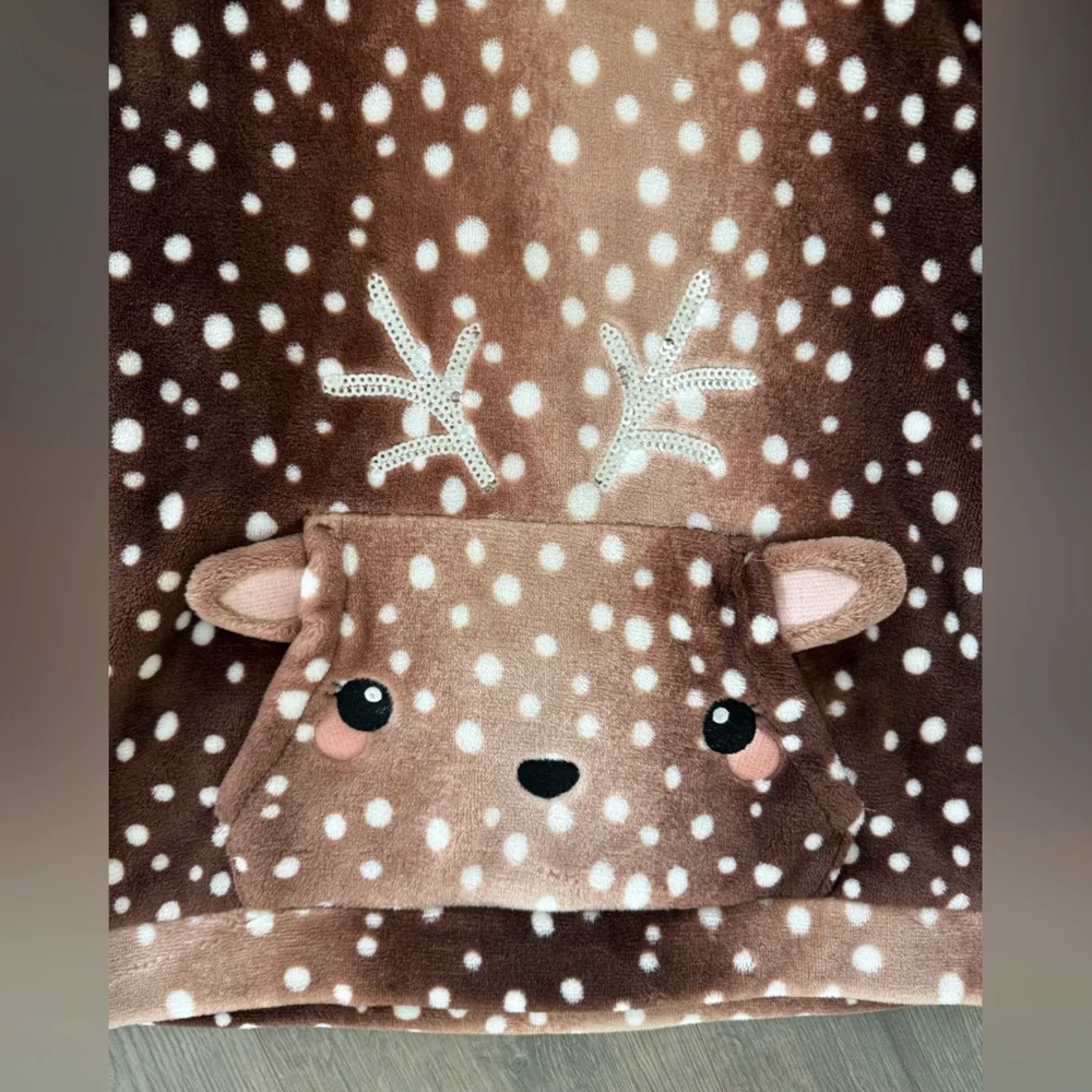 H&M Brown and White Plush Kids Hoodie with Fawn Spot Print - Picture 4 of 4